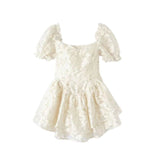 2025 Summer New French Bubble Sleeve White Dress Girl Small Man To Show Thin Unkempt Dress Princess Dress
