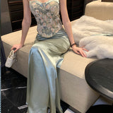 2025 Premium New Pocketed Hip Half Skirt Two-Piece Set Of Thin Body Broken Flower Sling Suit
