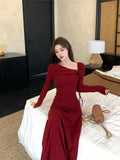 Great-Looking Early Autumn And Winter Cold Rich Family Wearing Temperament Kochian Molecular Red Lined Dress Dress Woman