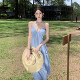 Pure Lusty Style Sexy Bare Back Hanging Neck Sling Skirt Girl Summer New French Temperament Super Fairy Seaside Holiday Dress