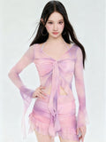 2026 New Swimsuit Women's Split Skirt Hoodie Conservative Long-Sleeved Sunscreen Movement Four-Piece Thin Belly Spa