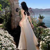 Beauty God Advent Tindal Effect Spring And Summer Gentle Wind Temperament Skinny And Sleeveless Collar Hanging Neck Long Dress