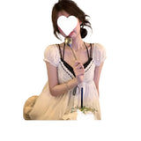 Large-Size Fat Sister Lace Bow Bow Short-Sleeved Doll Shirt Women's Summer Slings Folded Into Two-Piece Tops