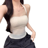 852# Sexy Hottie Net Yarn Hot Diamond Niche Design Hanging Neck Sling Summer New Slimming Vest