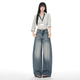 Deconstruction | Design Deconstruction Of Water Wash Jeans Three-Dimensional Line Wide Leg Pants Women Drag Floor Trousers Yichun Cotton