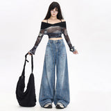 High Street Design Splashed With Painted Broad-Legged Jeans Women's Autumn Dress Retro Old Wasteland Trousers