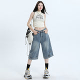 Nostalgic Blue Denim Six-Legged Trousers Women's Spring 2025 New Design Feel Reverse Design Trousers Ladies Denim