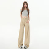 Summer Explosion White Rystal Laisier Jeans Thin High-Waisted Tug Straight Loose Ice Silk Pants