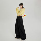 YC&2 Color Retro High-Waisted Broad Leg Pants Dredging Straight Jeans Women & Trousers Lengthened