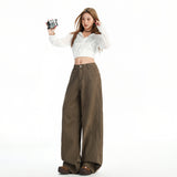 6603 New Brown Coffee Color Retro Water Wash Old Jeans Men And Women Loose Straight Broad Leg Pants