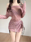 Swimsuit Women's Three-Piece Set Long-Sleeved Wave Point Bikini Steel To Sexy Body-Covered Hot Spring Holiday Swimsuit
