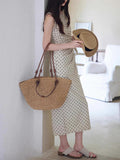 [Song Moon] High-Level Temperament Wave Dot Dress Female Side Of The Waist Linen Cotton French Dress
