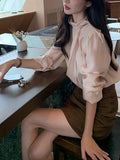 Shirt French Temperament Collar Strap Design Shirt Gentle Wind Simple Silk Top