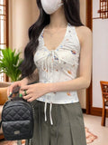 White Shell Conch Print Hanging Neck Sling Vest Women's New Summer Repair Outside Wear Unique Beauty Blouse Tide