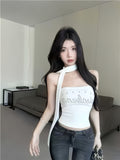 943# Summer New Pure Desire Around The Letter Drill Around The Neck Repair Body Fixed With Chest Mating On The Top