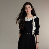 [Southern Art] French Temperament Wave Drifting Lead To The Black Dress Women Feel Waist Skirt