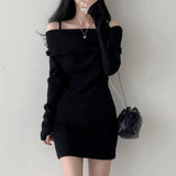 Korean Chic Autumn/Winter Small Sexnye Sling Clame Claming Dress Bag Of Knitted Dress