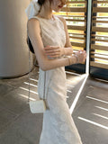 Rose ôÁ½­ÄÏ_Guigui Simulation Silk Silk Dress Elegant Boat Collar Sleeveless Dress New