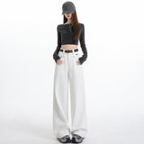 2026 Autumn White Cowgirl Broad-Legged High-Belt Tight Trousers Straight Trousers Without Belt