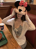 Korean Ins Striped Long-Sleeved Split Swimsuit Three-Piece White Burqa Island Hot Spring Holiday Swimsuit Female Design