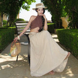 2026 Wave Roost Holiday Vintage White Dress + Hanging Neck-Lved Shoulder Dress Sexy Bare Back Sling