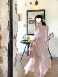 Beauty Dress / French Romantic Fairy Qi Hanging Neck Irregular Holiday Pink Floral Atmosphere Long Skirt Summer
