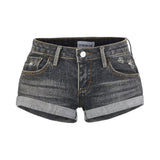Low-Waisted Cat Curly-Ribble Denim Shorts Worn Design Super Shorts Hot Street Thin Hot Pants