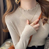 Autumn And Winter Sweater Women Bottoming Shirt Women Take The Ocean 2025 New Wooden Ear Half-High Sweater Knitted Top