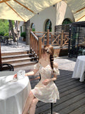 Bubble Sleeves A Word Shoulder Yellow Broken Flower Short-Sleeved Dress Small Summer Beautiful Little Dress