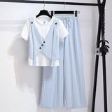Fake Two T-Shirt Casual Pants Fashion Set Women's Summer 2026 New Temperament Elegant People Wear Two Sets