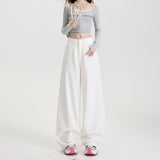 2025 Three Anti-Sky Silk Cotton Pure White Loose Broad Leg Pants Functional Jeans Simple Thin Anti-Oil Pollution
