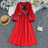 Seaside Holiday Dress Female Bohemian Beach Dress Super Fairy National Embroidery Lantern Sleeve Style Dress