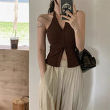 1070# Hanging Neck Vest Women Summer Wear Design Small Chime Chime Blouse With Chest Pad Outside Wear