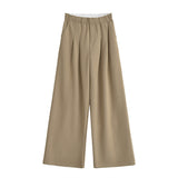 Vintage Splicing Waist Gray Broad-Legged Pants Women Autumn Loose Languid Leisure Sweats