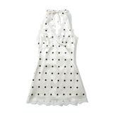 Spice Lace Splicing Wave Point Hanging Neck Sling Dress Women's New Summer Sexy Dress