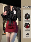 Spring And Summer Pure Desire Sister Style Wearing A Suit Of Female Mature Temperament Bow Long-Sleeved Shirt + Bag Of Hip Skirt A Complete Set