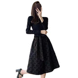 Can Black Dress Women 2025 Autumn Fashionable Long Sleeves Fashion Waist Thin Temperament A Word Fluffy Skirt