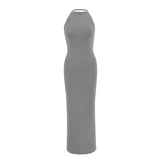 Kardashian's Same Niche Cloudy Fabric Hanging Neck Sexy Sleeveless Long Dress Body-Body-To-Scave Dress