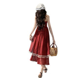 Yunnan Red Sling Dress Women's Summer Dopamine Wearing Thai Beauty Beach Long Skirt