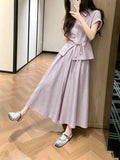 Lightly Mature Elegant Wind Purple Waist Shirt Sleeves Two Sets Of Women's Summer Small Slim Age-Old Suit