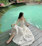 Super Fairy Design Sense Of Summer Waves Blue Pure Lust Wind Holiday Wind Bare Back To Show Thin Skirt Slings Long Skirts