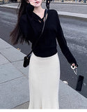 Autumn And Winter Mate Group / Tie All Clothes Tie And Fishtail Skirt Wool Knitwear Half Skirt