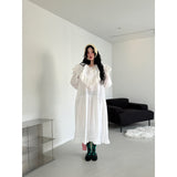 2025 New Korean Chic Niche Design Lace Splicing Lotus Leaves Side Loose Long Dress 2 Colors