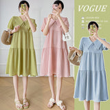 Summer Pregnant Women's Dress Fashion Large-Size Short Sleeve Long Over The Knee Cover Small Fresh Loose Temperament Korean Version Sweet