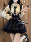 Large-Size College Wind Back Belt Bow Strap Girl Autumn And Winter Pure Want Sweet Doll Shirt Two Sets