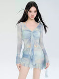 2026 New Swimsuit Women's Split Skirt Hoodie Conservative Long-Sleeved Sunscreen Movement Four-Piece Thin Belly Spa