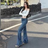 Vintage Non-Legged Micro-Tipped Jeans Women Autumn And Winter High Waist-Hanging Small Pocket Cover Wide Leg Trumpet Trousers