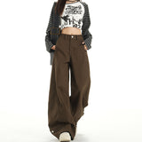 Mocha Brown Bullet-Free High-Waisted In Wind Jeans Women's Autumn New Lazy And Loose-Fitting Trousers