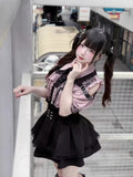 Hottie Lace Shirt Top High Waist Half Skirt Fashion Personality Open-Shoulder Design Thin Two-Set Set