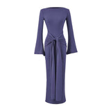 Rose Red Shoulder More Wearing French Spring And Autumn Sexy Dress Women Casual Commuting Horn Sleeves Thin Dress